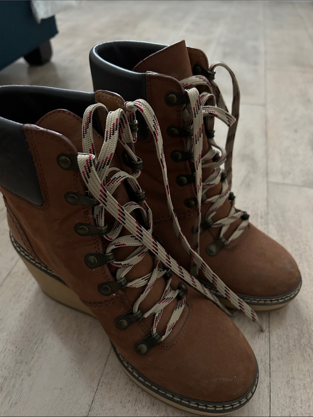See By Chloe Brown Lace-Up Wedge Hiking Boots